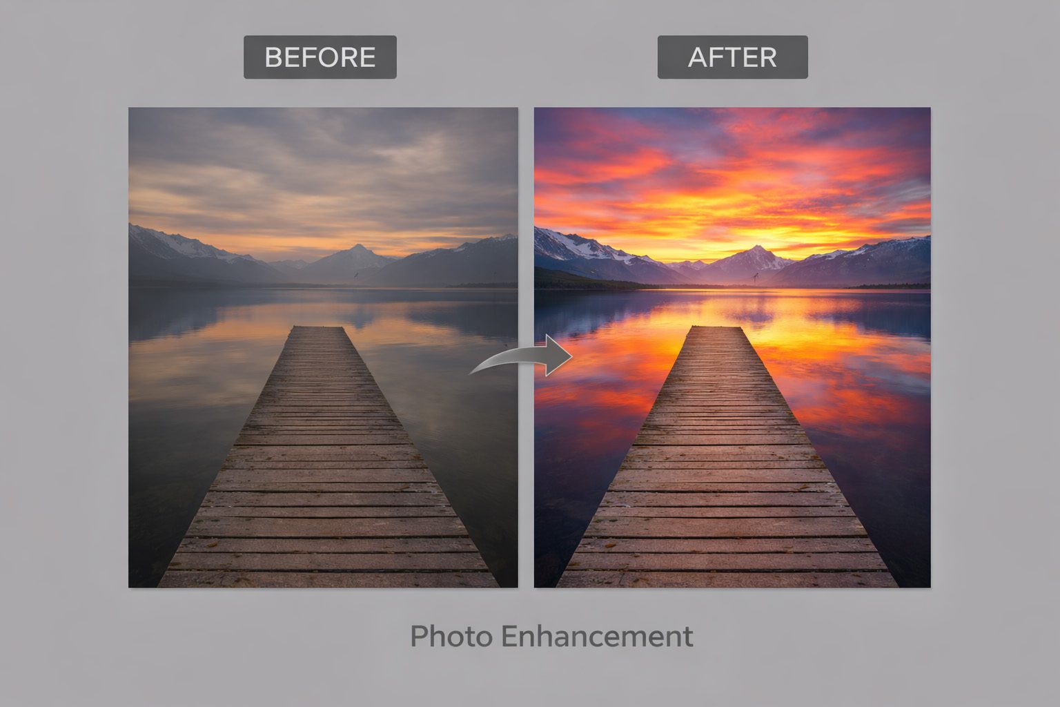 Before and after image enhancement with improved color and clarity