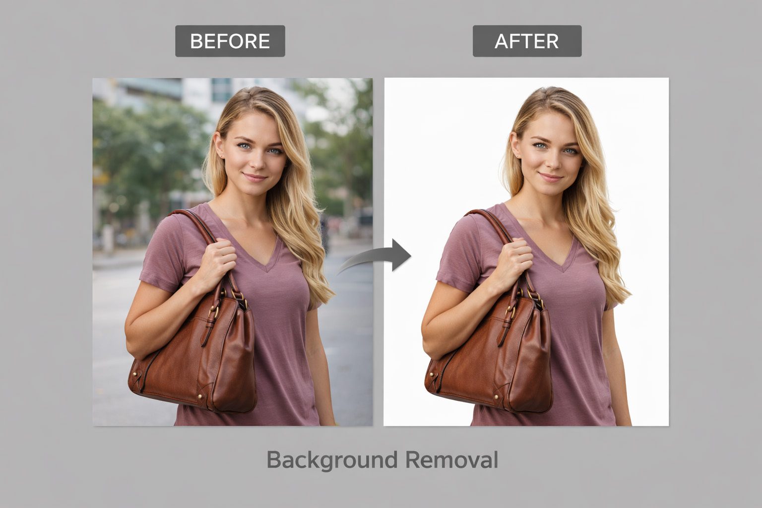 Before and after background removal showing clean cut-out product image