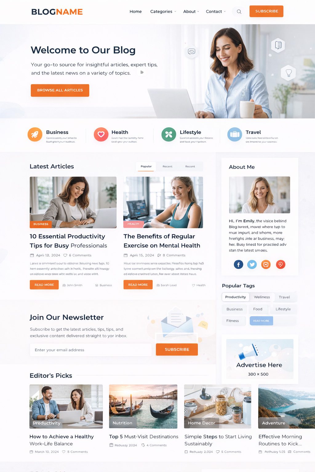 SEO friendly blog content website homepage layout