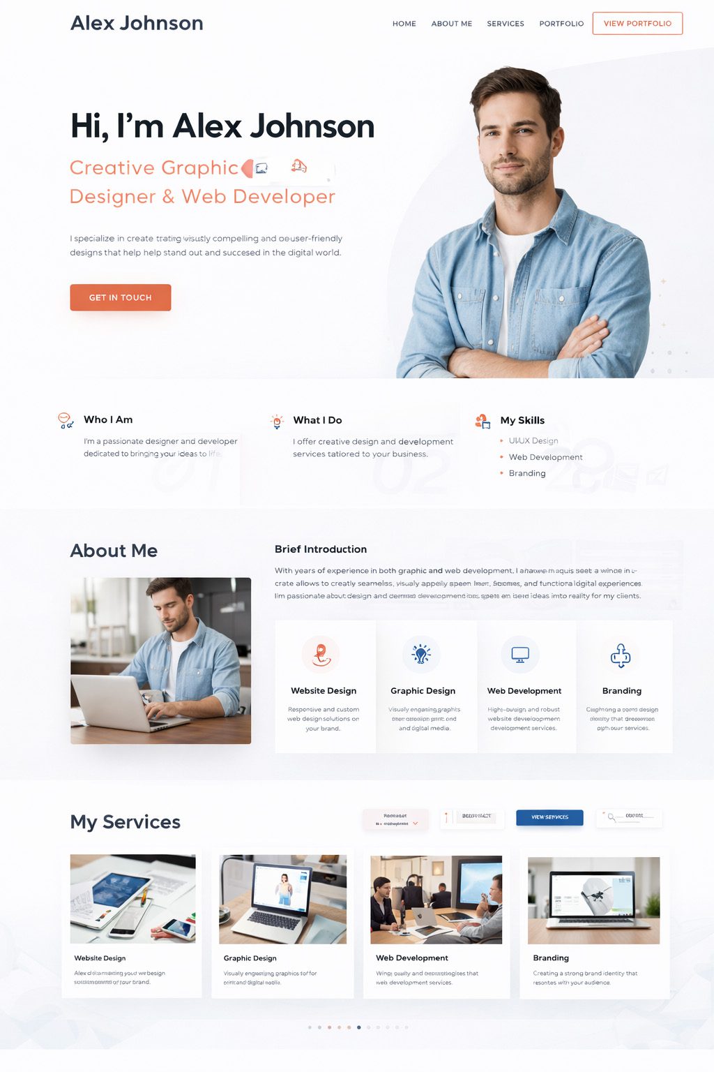 Creative personal portfolio homepage design for freelancer