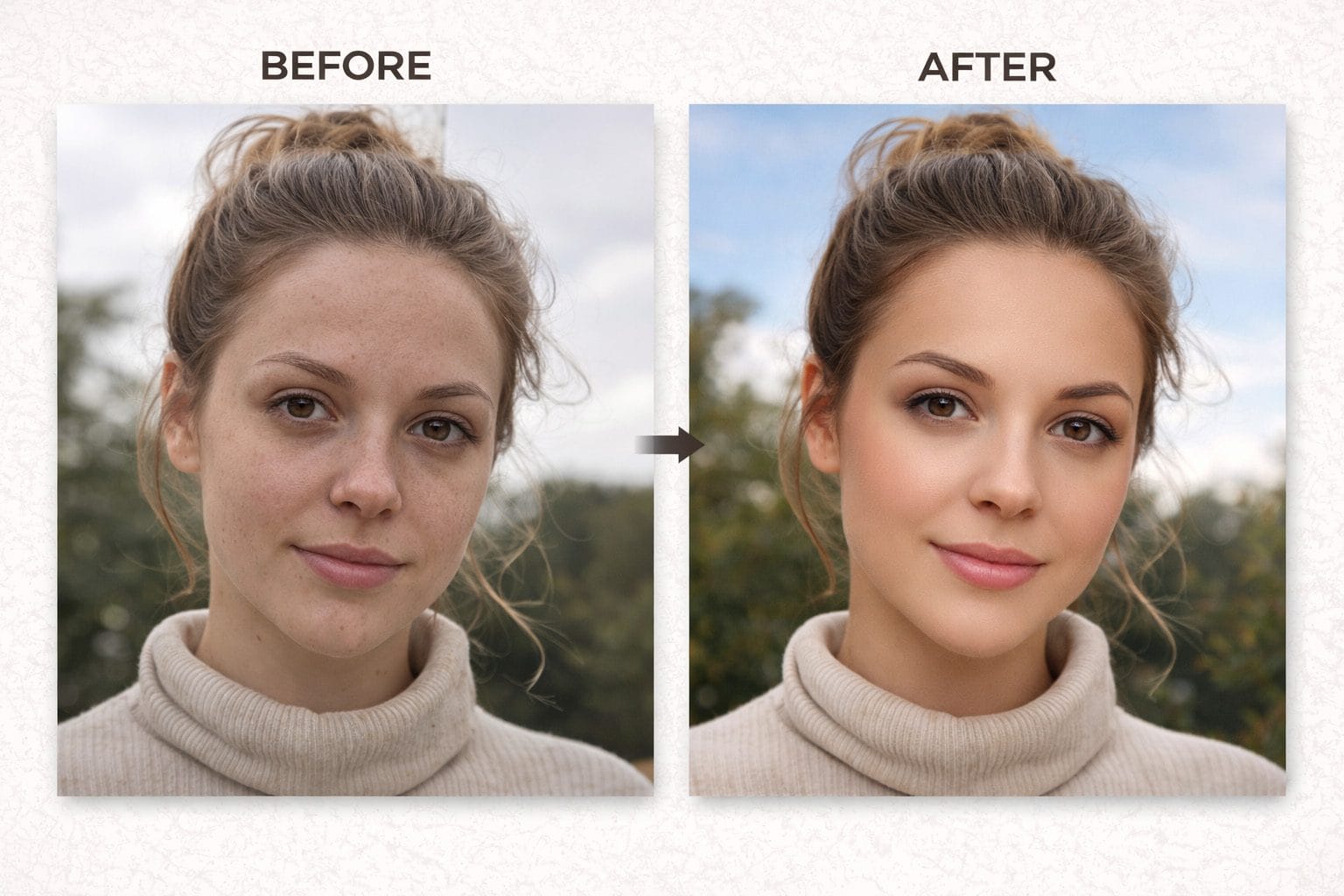 Professional Photoshop photo editing before and after sample showing image retouching and enhancement
