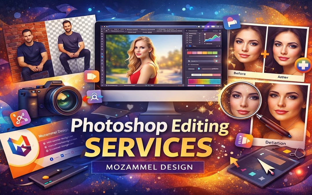 Photoshop editing services including background removal and photo retouching by Mozammel Design