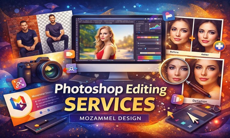 Photoshop editing services including background removal and photo retouching by Mozammel Design