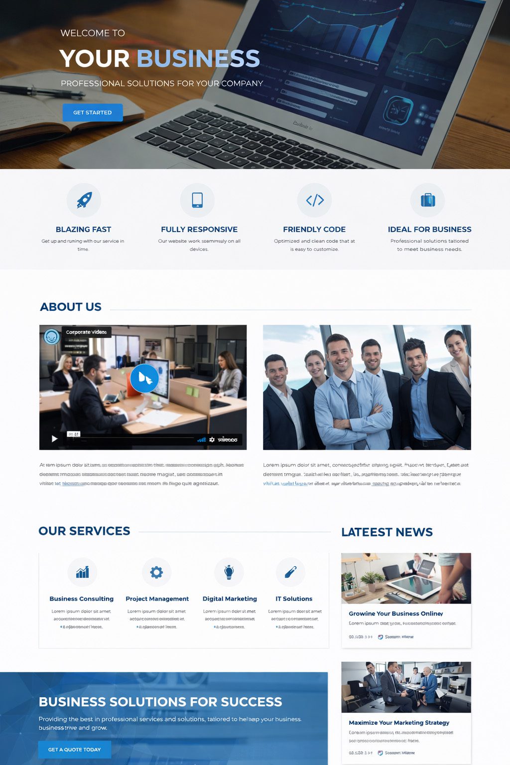 Professional service based business homepage website layout