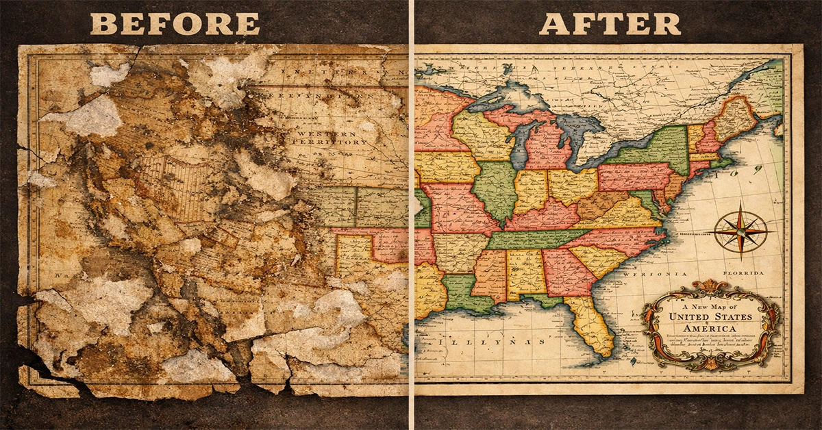 antique map restoration before and after