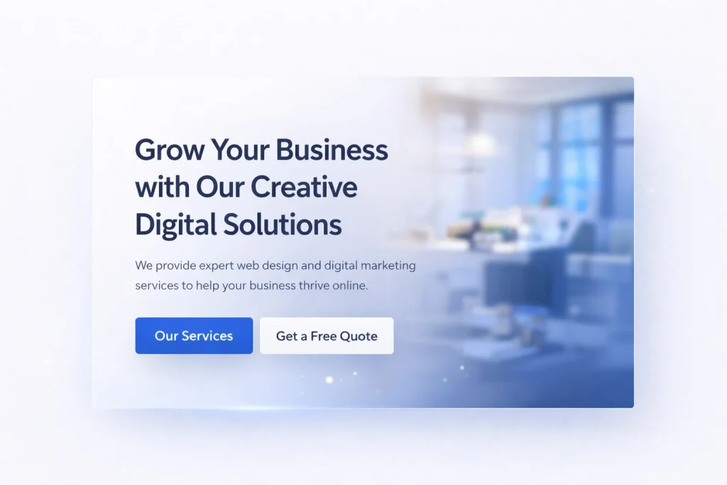 Modern WordPress hero section UI design mockup showcasing business website layout with call-to-action and clean typography