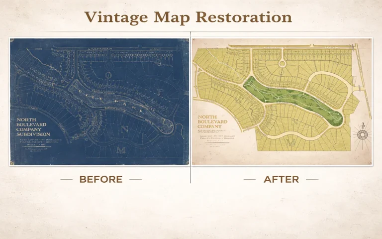 Vintage map restoration before and after comparison