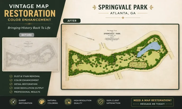 Vintage map restoration and color enhancement project for Springvale Park Atlanta, Georgia