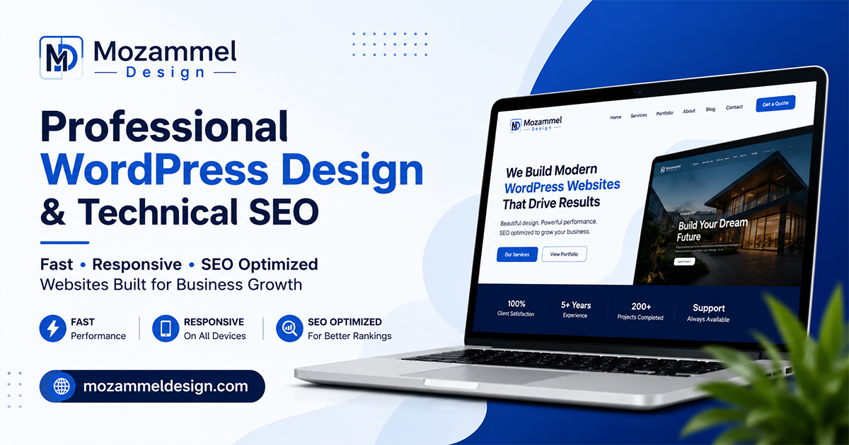 Professional WordPress Website Design, Technical SEO, Graphic Design, Photoshop Editing, and Art & Antique Restoration Services by Mozammel Design.