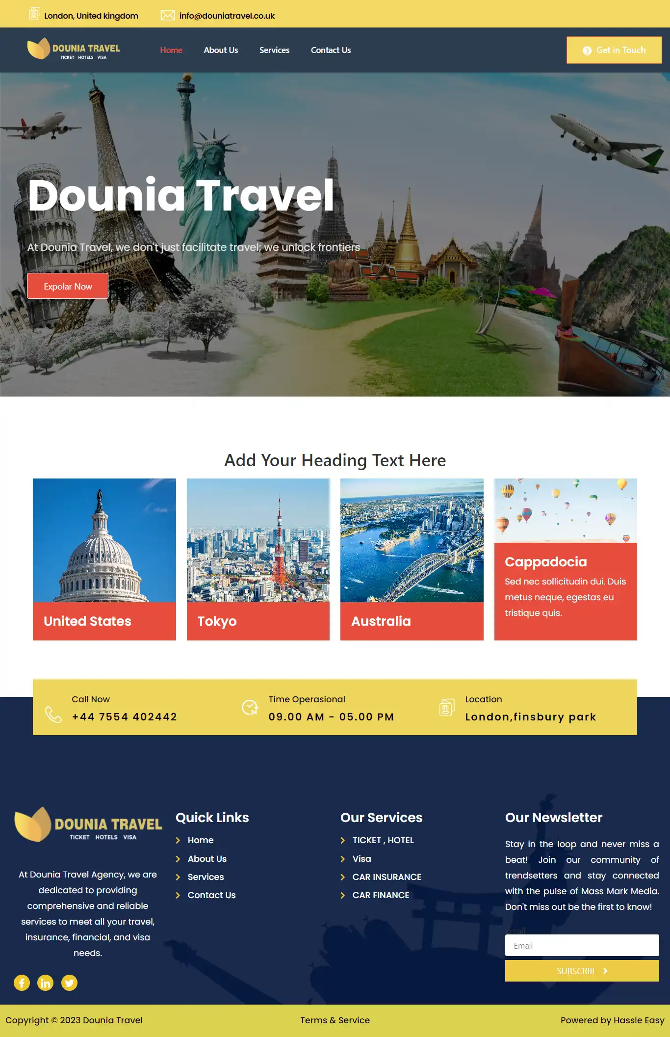 Professional travel agency website designed with WordPress for tours, visa services, and ticket booking