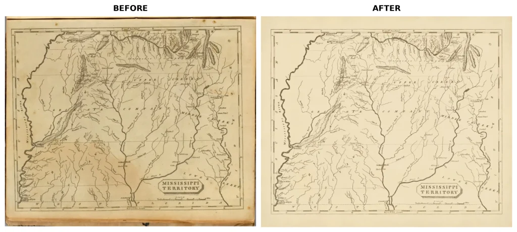 Mississippi Territory vintage map restoration before and after