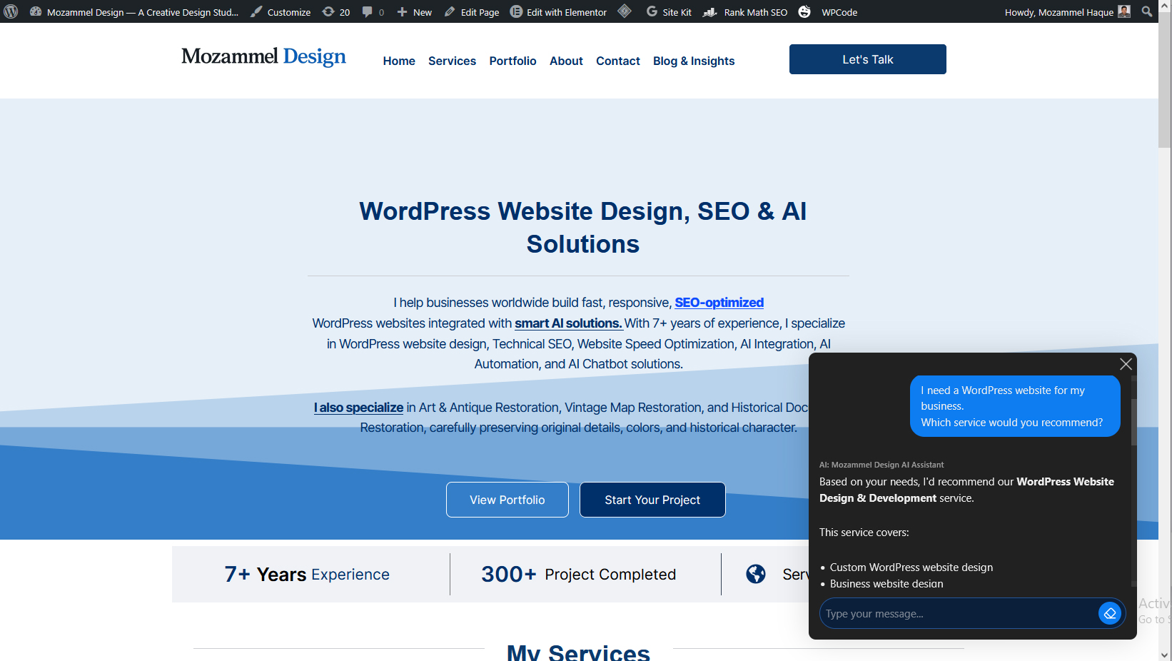 WordPress AI Chatbot Integration by Mozammel Design
