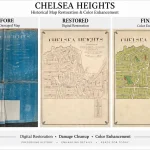 Chelsea Heights historical map before and after digital restoration and color enhancement