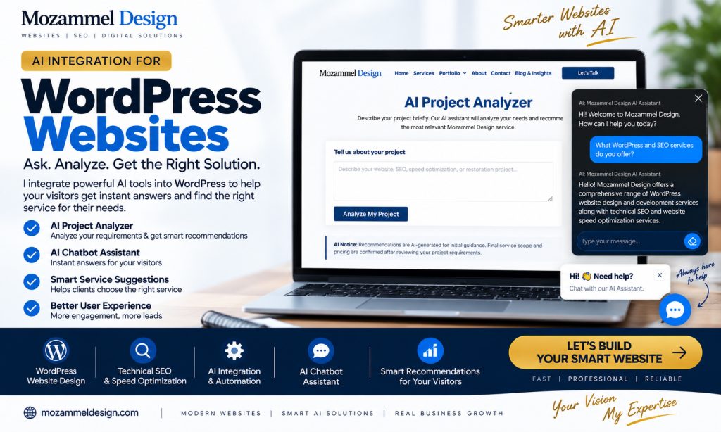 WordPress AI integration with AI chatbot and AI Project Analyzer by Mozammel Design