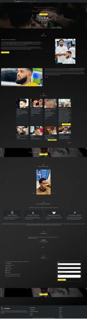 Tes Barber professional WordPress website design with barber services and appointment booking